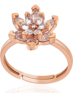 Fumeyabi Gümüş Rose Beyaz Taşlı Lotus Çiçeği Kadın Yüzük