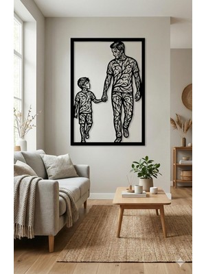 Sscnc Baba ve Çocuk El Ele Mdf Duvar Dekoru – Modern Aile Temalı Lazer Kesim Tablo