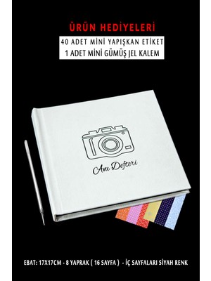 Angelphoto  Anı Defteri - 17X17 cm - Beyaz Anı Albüm Içi Siyah - Kalem ve Stiker 4 Foto Hediye 5331435232