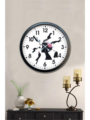 PremiumPort Şık Metal Duvar Saati 40 Cm, Modern Tasarım, Siyah Renk, Kuaför ve Berberler Için