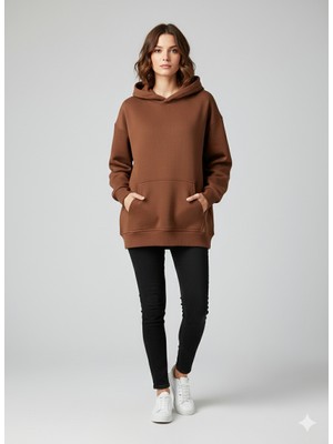 Kahverengi Kapüşonlu Sweatshirt
