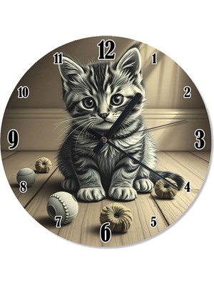PremiumPort Yumuşak Dokulu Kedi Temalı Duvar Saati, Şık ve Dekoratif Tasarım