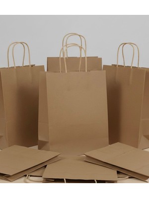 e ERTA Burgu Saplı Kraft Çanta 25X31 cm 25 Adet Hediye Poşeti , Hediye Paketi , Kraft Kağıt Çanta