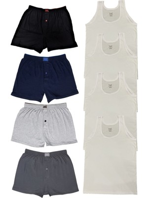 Seher Yıldız Erkek 4 Adet Penye Boxer 4 Adet Atlet-8li Paket Tutku-Beyaz-3xl