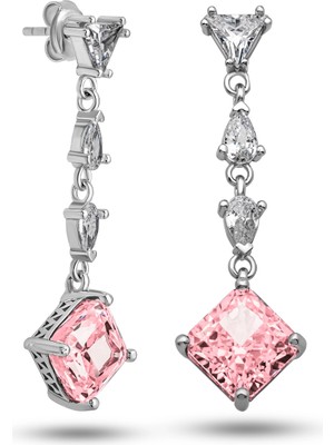 Fumeyabi Gümüş Ice Cut Pembe Zirkon Taşlı Işıltılı Kadın Küpe