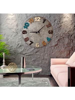 PremiumPort Renkli Kalın Taş Cam Saat 60 Cm, Şık ve Modern Dekorasyon Aksesuarı