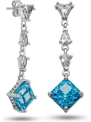 Fumeyabi Gümüş Ice Cut Mavi Zirkon Taşlı Işıltılı Kadın Küpe