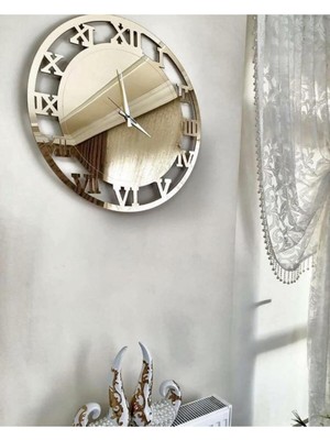 PremiumPort Büyük Boy Pleksi Ayna ve Duvar Saati, Altın ve Gümüş Renk Seçenekleri