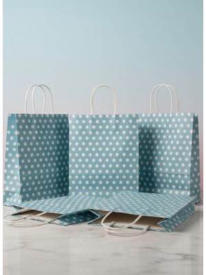 e ERTA Mavi Benekli Kraft Çanta 25X31 cm 25 Adet Hediye Poşeti ,hediye Paketi ,puantiyeli Kraft Kağıt Çanta
