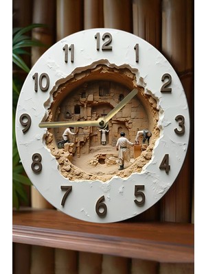 PremiumPort Ahşap Yuvarlak Duvar Saati, Kuvars Hareketli, 3D ve 2d Tasarım