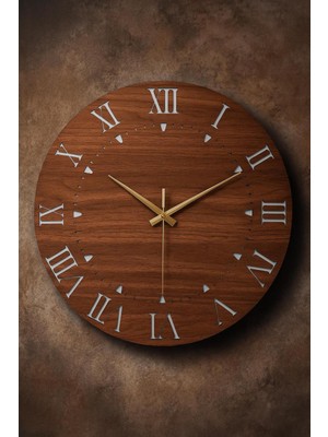 PremiumPort Modern Ahşap Duvar Saati, Roma Rakamlı, Sessiz Mekanizma, 40 cm