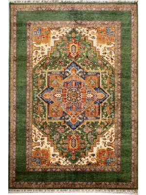 El Dokuma Afgan Halı Heriz Desenli Yeşil Renk
