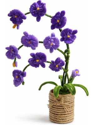 Akın Hediyelik Dekoratif Şönil Yapay Çiçek – Saksılı, Mor Çiçekli Şık Tasarım