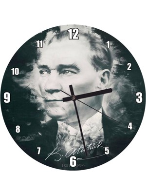 PremiumPort Modern Atatürk Portresi ve Imza Görselli Duvar Saati 50X50 cm