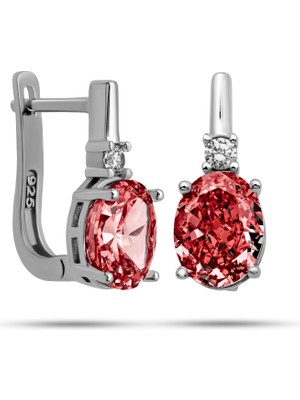 Fumeyabi Gümüş Ice Cut Oval Kırmızı Zirkon Taşlı Kadın Küpe