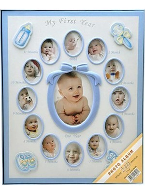 Angelphoto  240'LIK Bebek Fotoğraf Albümü 12 Ay Fotoğraf Çerçevesi Bebek Albümü Mavi