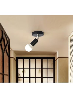 Riolight Modern Krom Mafsal Hareketli Başlık 1XE27 Duylu Siyah Metal Spot Tavan Armatür Avize