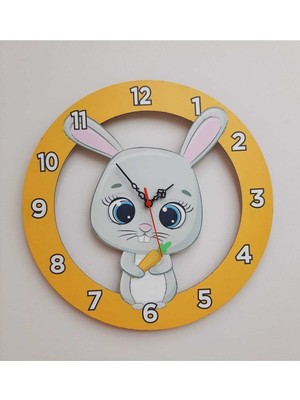 PremiumPort Renkli Eğlenceli Çocuk Odası Tavşan Model Duvar Saati 40X40 cm