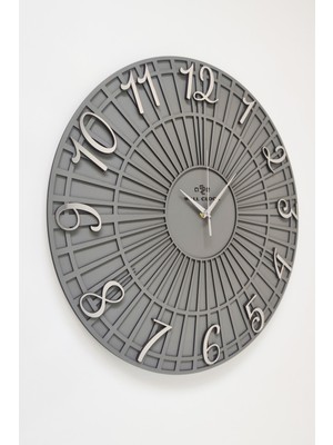 PremiumPort Şık Çizgili Antrasit ve Gümüş 37X37CM Sessiz Mekanizmali Duvar Saati