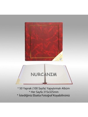 Angelphoto  50 Yaprak [100 Sayfa] 31X32CM Ciltbezli Manyetik Yapışkanlı Fotoğraf Albümü Bordo