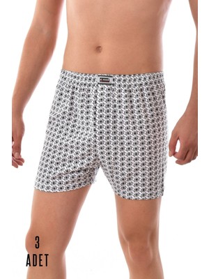 Tutku Seher Yıldız Erkek Gri 3 Adet Seher Pamuklu Desenli Asorti Boxer-Gri-2xl