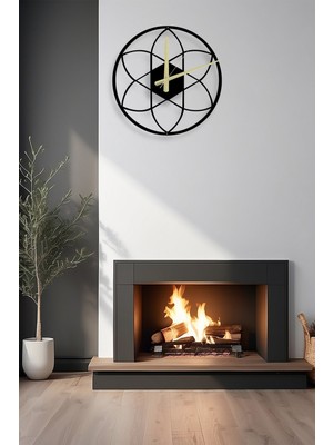 PremiumPort Şık Siyah Metal Çiçek Temalı Duvar Saati 45X45 cm