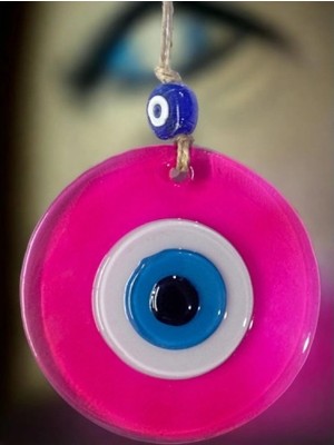 Şeffaf Pembe Nazar Boncuklu Duvar Süsü 10 cm Cam Duvar Dekoru