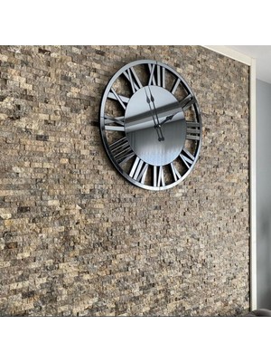 PremiumPort Modern Gümüş Renk Aynalı Roma Rakamlı Duvar Saati 50X50 cm