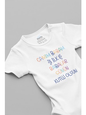 Overoz Canım Babam Ilk Babalar Günün Kutlu Olsun Baskılı Beyaz Bebek Body Zıbın 5218