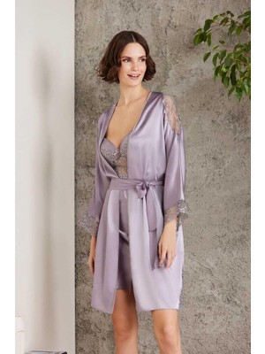 Pierre Cardin Saten Gecelik Sabahlık Pijama Şort Takım 6'lı Gelin Seti 6000 Royal