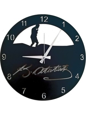PremiumPort Modern Siyah Ahşap Duvar Saati, Atatürk Imzası Tasarımı
