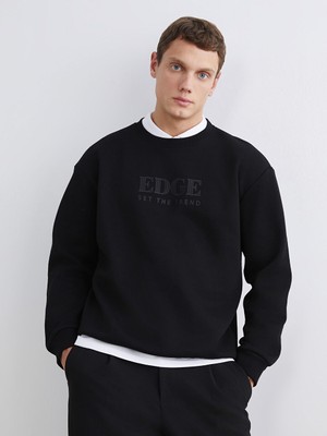 Lcw Siyah Bisiklet Yaka Baskılı Erkek Kalın Sweatshirt