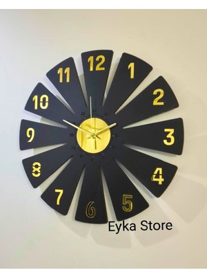 PremiumPort Siyah Gold Pleksi Rakam Detaylı Şık Duvar Saati