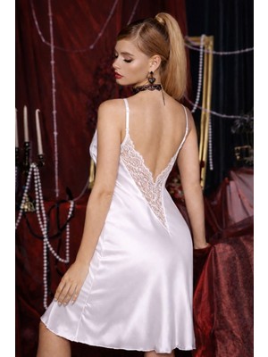 Jermo Kadın Saten Dantel ve Sırt Dantel Detaylı Siyah Uzun Gecelik