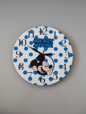 PremiumPort Renkli Ahşap Mickey Mouse Çocuk Odası Duvar Saati 30X30