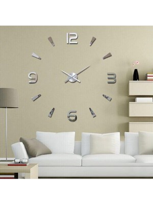 PremiumPort Modern 3D Latin Rakamlı Büyük Duvar Saati Gümüş