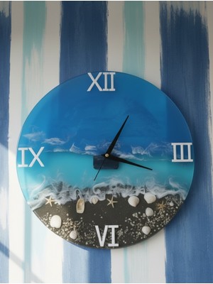 PremiumPort Deniz ve Kumsal Temalı Büyük Dekoratif Duvar Saati, 37 Cm, Şık Tasarım