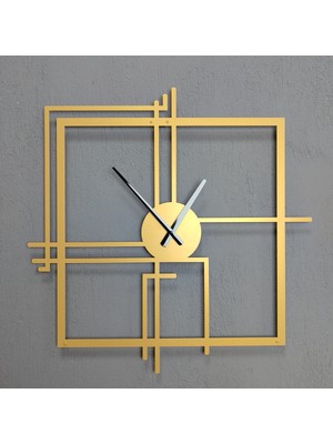 PremiumPort Kare Gold Metal Duvar Saat, 70X70 Cm, Ev ve Ofis Dekoru