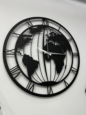 PremiumPort Modern Metal Dünya Duvar Saati, Şık ve Şehir Temalı Dekorasyon Parçası