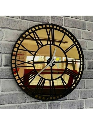 PremiumPort Şık Barok Tarz Gold Siyah Aynalı Rustik Duvar Saati 60X60 cm