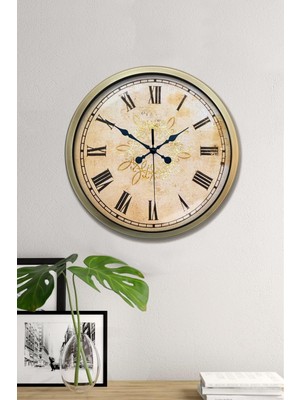 PremiumPort Şık Metal Duvar Saati 40 Cm, Eskitme Renkli Antika Tasarımı