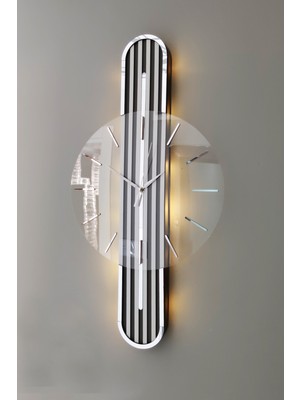PremiumPort Şık Aynalı Saat, 65CM, Pil LED Işıklı, Sessiz Mekanizma