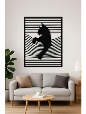 Sscnc Kedi Silüeti Mdf Duvar Dekoru – Modern Çizgili Tasarım Lazer Kesim Tablo