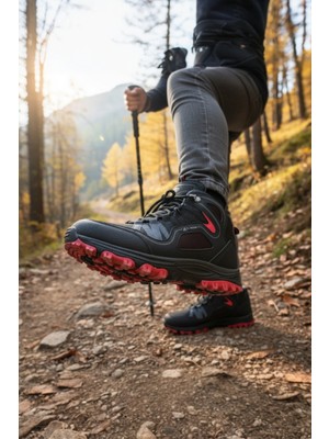Enoch Erkek Siyah Kırmızı Waterproof Outdoor Trekking ve Dağ Yürüyüş Botu