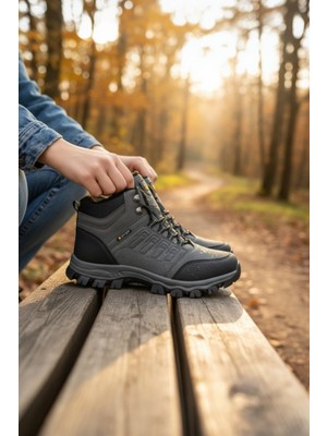 Enoch Erkek Siyah Waterproof Kürklü Outdoor Trekking ve Kışlık Bot