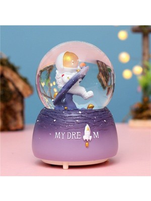 Hediyesahibi Astronot Temalı Büyük Boy Püskürtmeli Müzikli Işıklı Kar Küresi-Mor