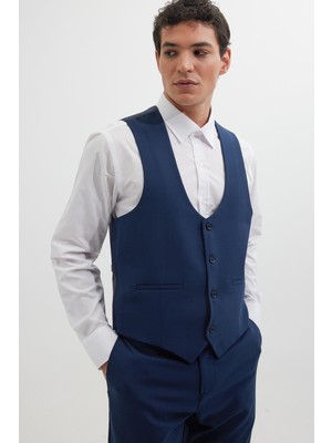 Tudors Erkek Standart Fit Normal Kesim Düz Fleto Cepli Lacivert Yelek