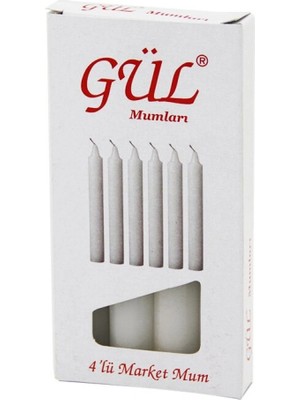 4pcs - Ince   Çap=1.6cm - UZUNLUK=12CM   Beyaz Klasik  Market Mum (4887)