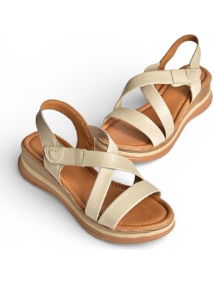 Fox Shoes Y555420203 Vizon  Hakiki Deri Kadın Sandalet