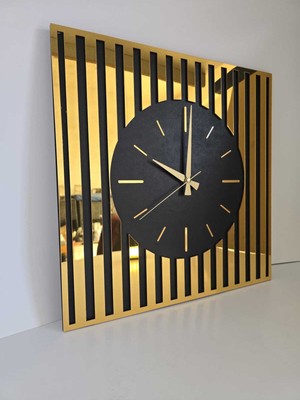 PremiumPort Modern Likya Time Ahşap Duvar Saati, Gold-Siyah, Akar Sessiz Mekanizmalı